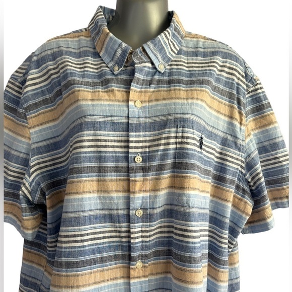 U.S POLO ASSN. CASUAL BLUE STRIPED BUTTON DOWN SHIRT • Size: 2XL • Used - Picture 4 of 9
